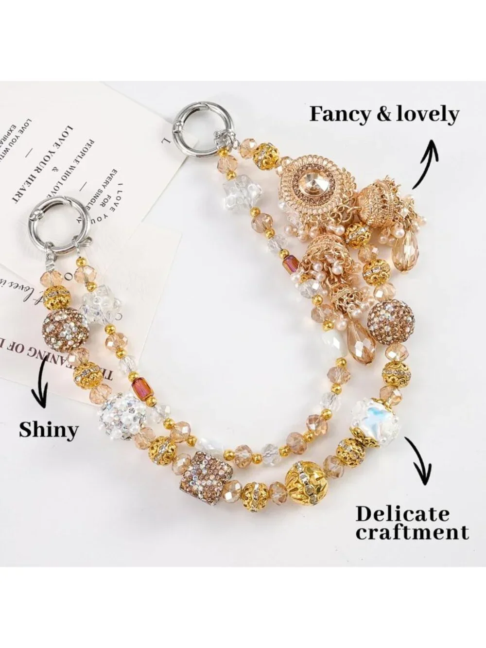 Stylish Jeweled Phone Charms Strap & Bold Bracelet for Women - Trendy Cellphone